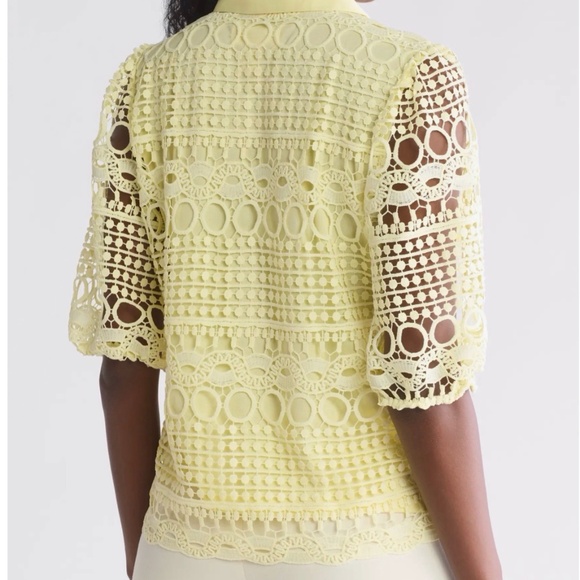 By Design Yellow Brianna Lace Puff Sleeve Button-Up Top, Size M - Picture 2 of 13